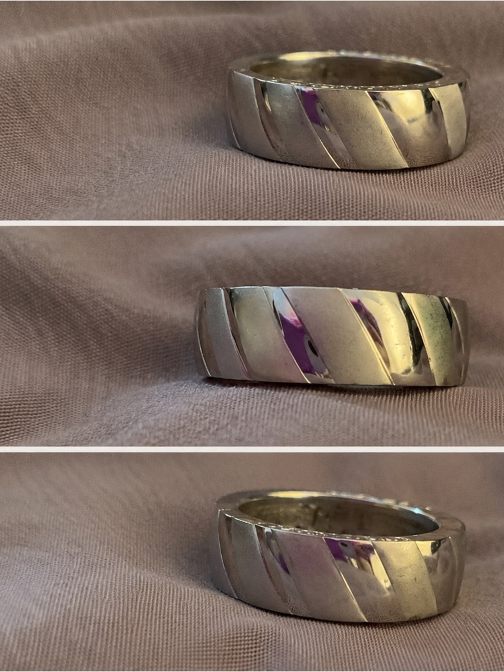 Vintage Silver Tone Diagonal Stripe Band Ring Size 8
